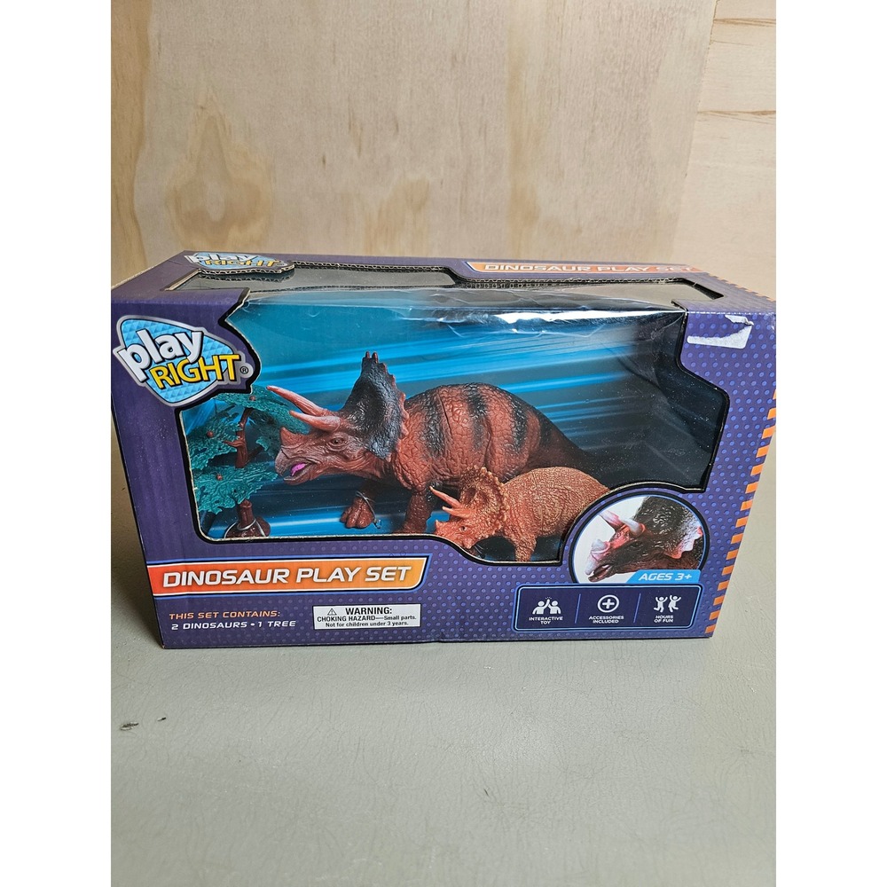 Play Right Dinosaur Play Set 2 Triceratops Figures and Tree Accessory Ages 3+